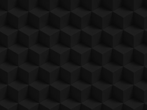 Abstract Black 3D Geometric Cubes Background - Seamless Pattern