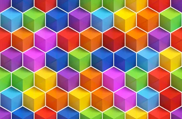 Poster Colorful 3D boxes background - vibrant cubes seamless pattern © 123dartist