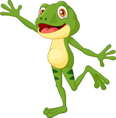 Cartoon cute frog waving hand
