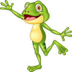 Cartoon adorable frog waving hand
