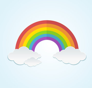 Rainbow and clouds in flat style 