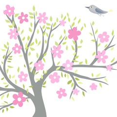 Flowering tree with a bird