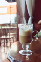 coffee latte on wood table