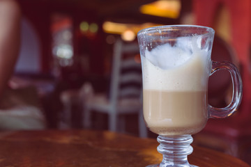 coffee latte on wood table