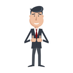 Funny man in suit and tie, shows his hands Like icon.