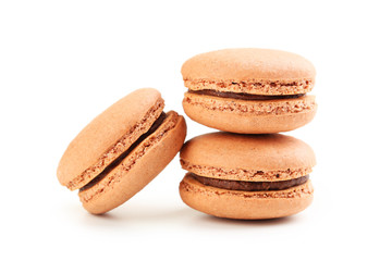 Tasty coffee macarons isolated on white