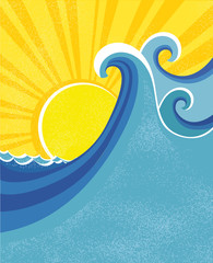 Naklejka premium Sea waves poster. Vector illustration of sea landscape.