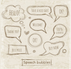 Speech and thought bubbles on vintage paper.