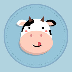 Cute Cow Cartoon Sticking Tongue Outin Blue Background