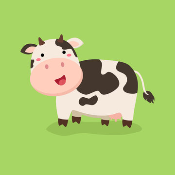 Cute Cow Standing in Green Background