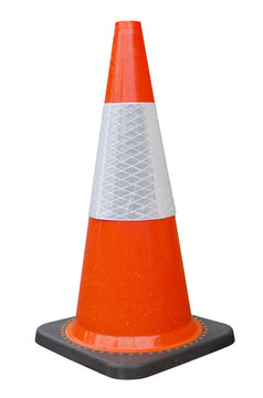 Bright orange traffic cone isolated on white background