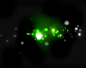 Glowing shiny bubbles and stars in dark space