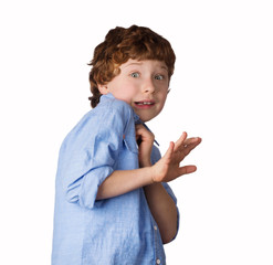 Scared Boy. Isolated on white background
