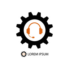 Black gearwheel and orange headset as support icon