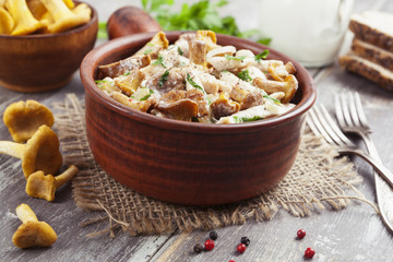 Chicken fillet with chanterelles and cream