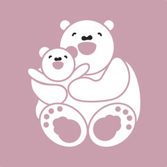 Sticker, card with happy mother and child white bear