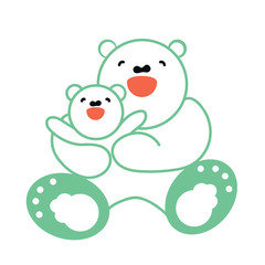 Sticker, card with happy mother and child white bear