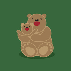 Sticker, card with happy mother and child brown bear