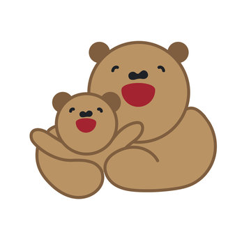 Sticker, card with happy mother and child brown bear