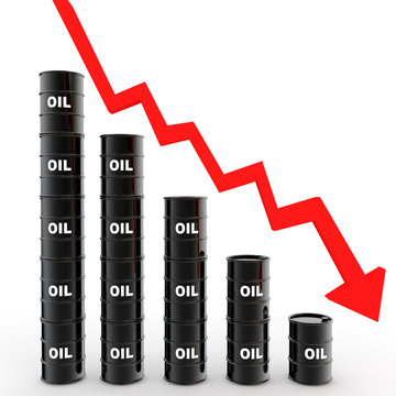 3d oil barrels price drop concept