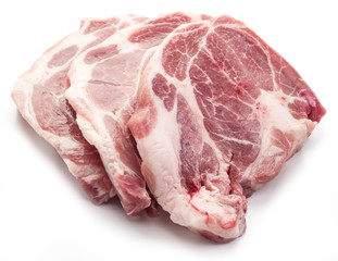 Raw pork meat slices.