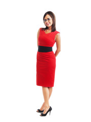 Fototapeta premium Young woman in red dress