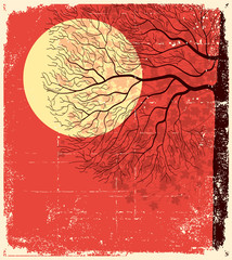  Tree under evening  sky.Grunge image