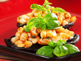 Stuffed mushrooms with beans