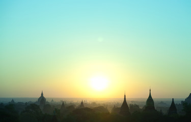 Bagan pagodas at sunrise