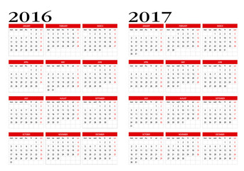 Calendar 2016 and 2017
