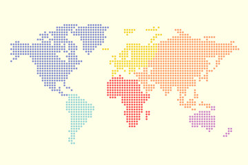 Fototapeta na wymiar Colorful Pixel Continents Of The World