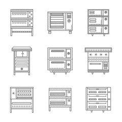 Stoves and ovens thin line vector icons