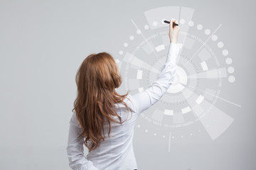 Future technology. Woman working with futuristic interface 