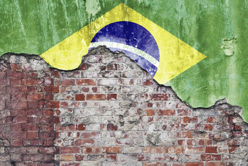 Brazilian Flag On Grungy Wall