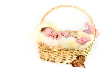 Happy newborn Baby in Basket