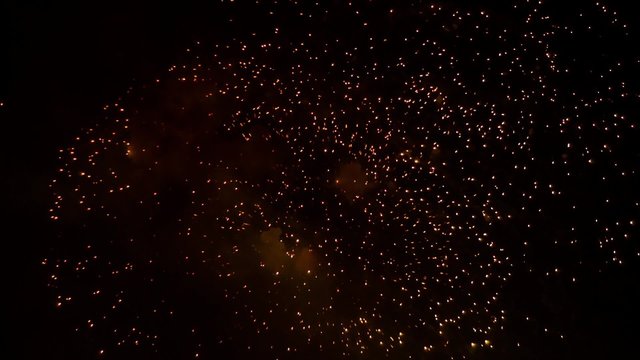 Amazing Golden Rain Fireworks On Black Sky Background