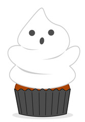 cute halloween ghost cupcake funny cartoon vector illustration