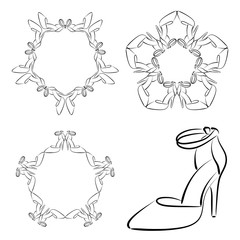Set of vector stars, colors and circular patterns with women's shoes with high heels