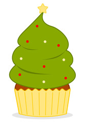 cartoon christmas tree cupcake cute vector illustration