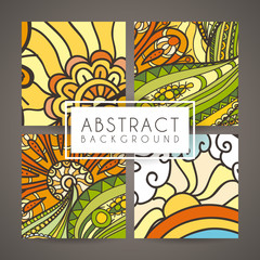 Set of four vector colorful intricate patterns. Doodle. Zentangle