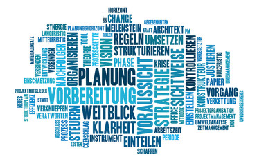 Planung Wort Wolke, blau