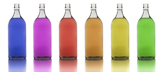 Bottles with colored liquid