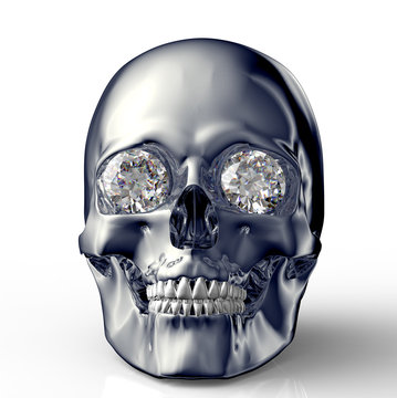 scull with diamond eyes isolated on white with clipping path