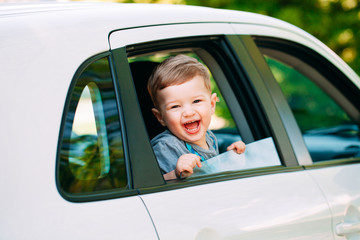 Adorable baby boy in the car