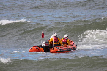 Lifeboat Dinghy Racing Against Waves in North Sea, in Display for Whitby Regatta, August 2015.