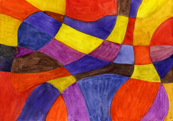 Abstract watercolor lines and shapes painting. Vibrant colors. - obrazy, fototapety, plakaty