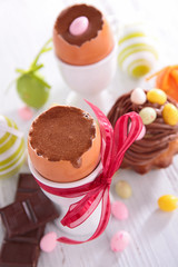 chocolate mousse in egg bowl