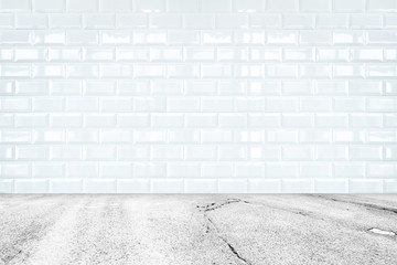 Room perspective,white ceramic tile wall and stone ground