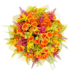 Bouquet of flowers top view isolated on white