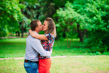 Fototapeta premium Happy young couple in love. Park outdoors.